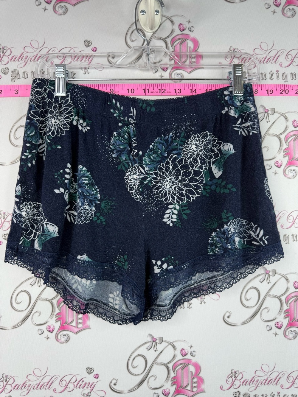 La Vie En Rose shorts Lacie flowers Navy Floral Lace Trim Sleep Shorts